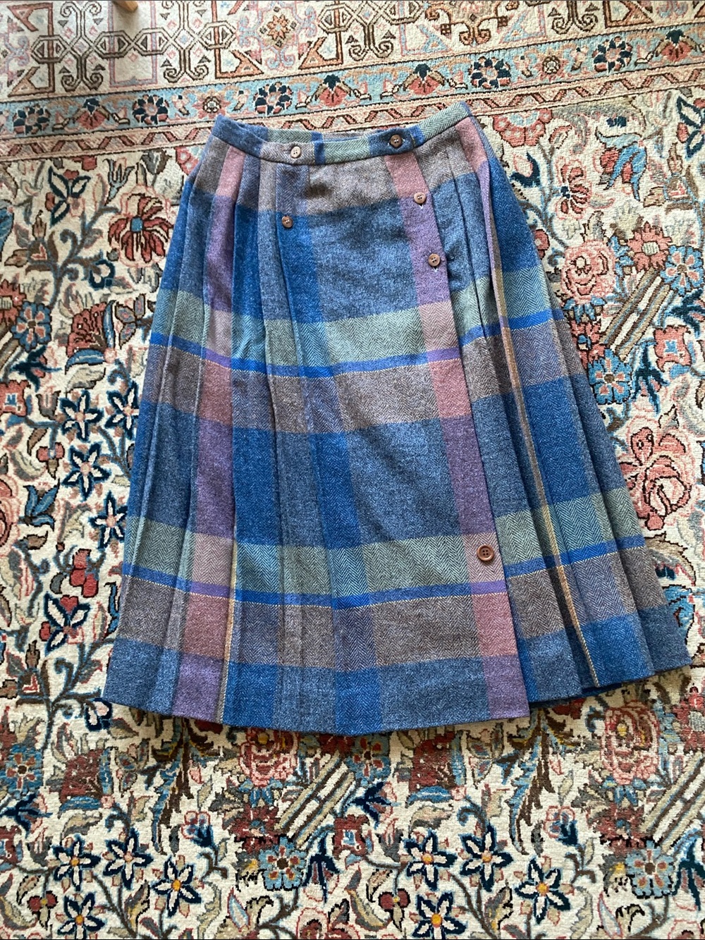 Mary Flaherty Vintage Lambswool Plaid A-Line Pleated Skirt Made in Ireland